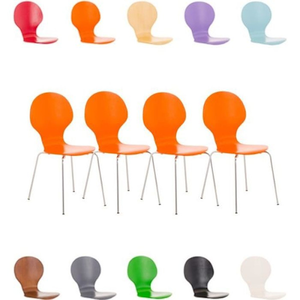 CLP Set med 4 robusta DIEGO stapelbara stolar, med träsits, ergonomiskt utformad sits, lätt underhåll, 10 färger tillgängliga... Orange