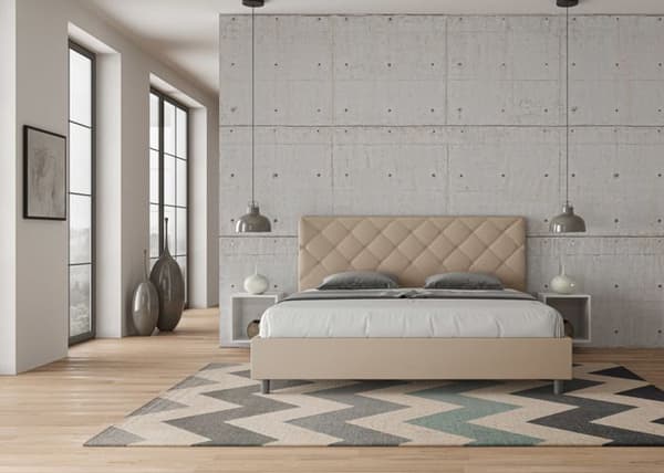 Lit - Ityhome - Priya - 180x210 cm - Similicuir taupe - Polstringad sänggavel mol