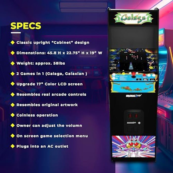 Arkadmaskin - ARCADE1UP - GALAGA Deluxe - Exakt kopia av den ursprungliga 1981 års modell - Exklusiv design Svart