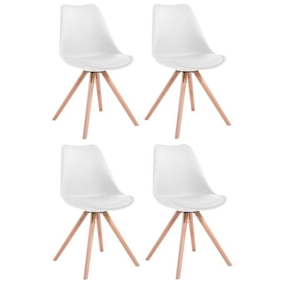 Set med 4 Matsalsstolar - CLP - Toulouse i Vit Konstläder - Skandinavisk Design - Ben i Trä Vit