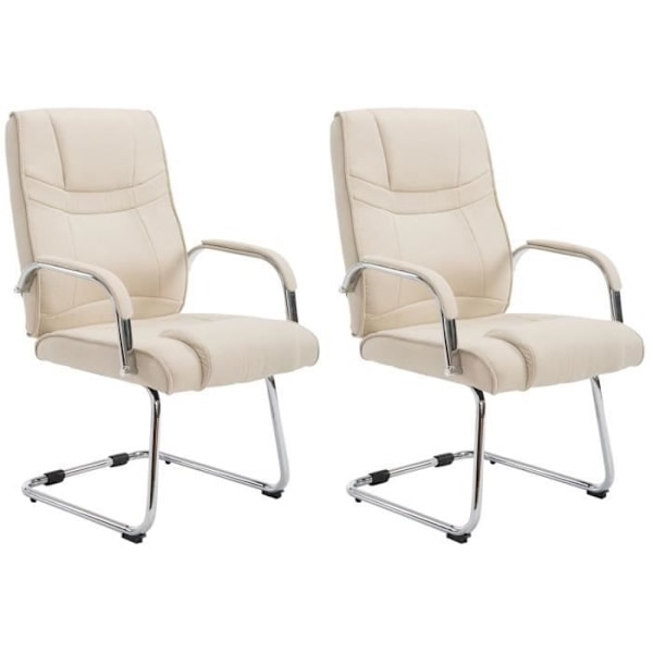 Chaises Cantilever Attila - CLP - Set om 2 - Tyg Creme - Längdskena i Kromat Metall Grädde