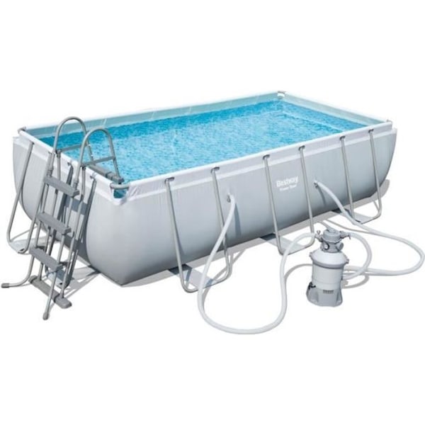 Kit för ovanmarkspool tubulär BESTWAY - Power Steel™ - 404 x 201 x 100 cm - Rektangulär (Sandfilter, stege, diffusor) Grå