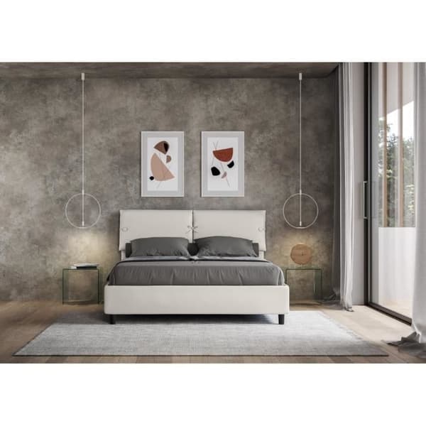 Säng dubbel - Vit - 160x190 cm - 2 platser - Polstervärd - Elegant Chic Vit