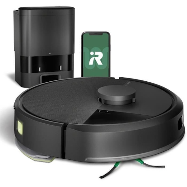 iRobot Roomba 105 Combo+AutoEmpty Dock - 2-i-1 Robotdammsugare och Golvmopp - Sugkraft på 7KPa - LiDAR-navigering Svart