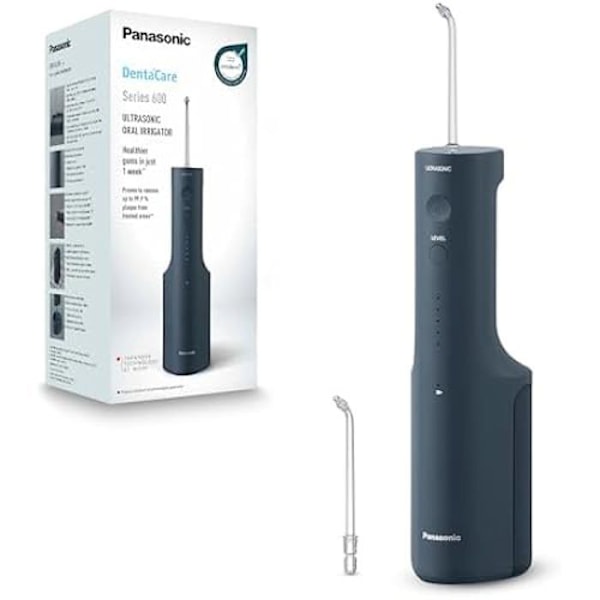 Panasonic Serie 600 Ultrasonic Dental Water Flosser EW-DJ66-A303, oral irrigator, 200 ml, IPX7, 2 standardspetsar, 5 inställningar