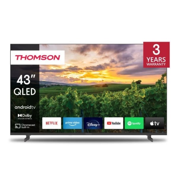 THOMSON 43" (109 cm) QLED 4K UHD Smart TV - Android TV (DVB-C/S2/T2, Netflix, Prime Video, Disney+) - 43QA2S13- 2023