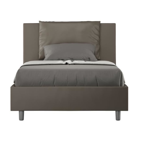 Modern säng 120x190 cm med brun konstläderkudde sänggavel Anja Med resår och box