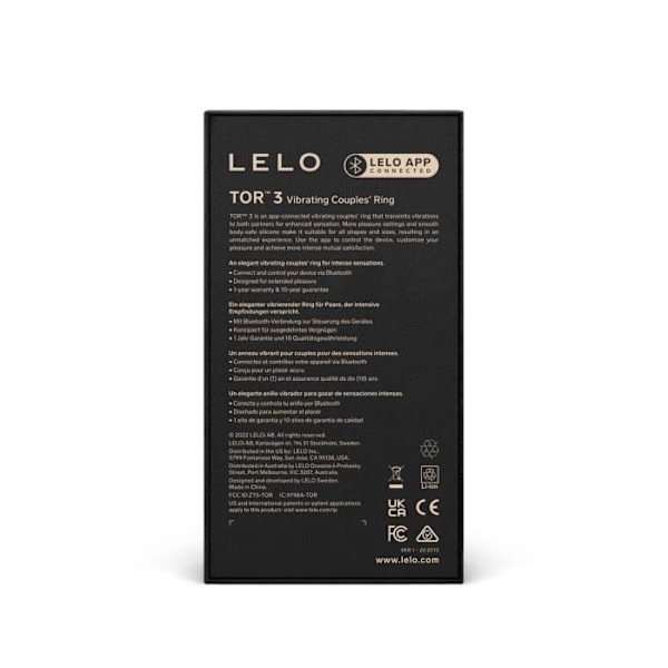 Vibrerande ring - LELO - TOR 3 - Mjuk silicone - 8 effektinställningar - Kontroll via app Blå
