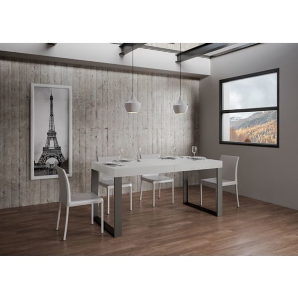 Utdragbart bord 90x180/440 cm Tecno White Ash Antracitstomme Vit Ask
