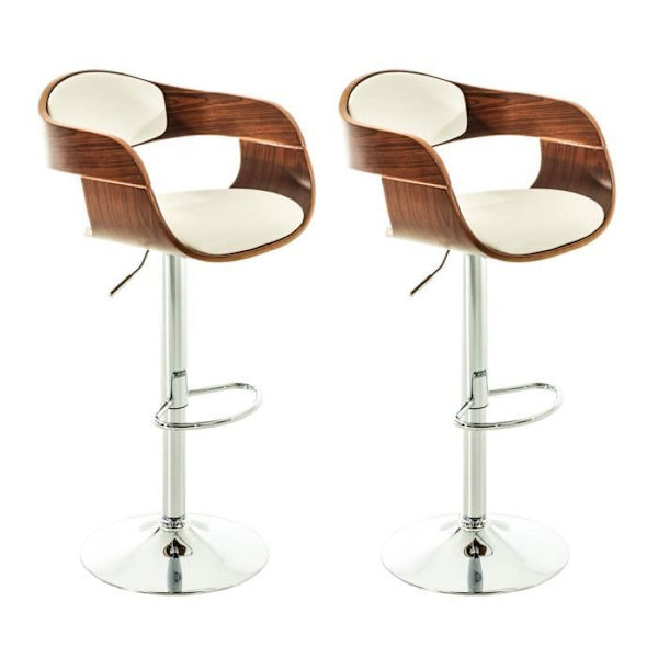 Set med 2 BEYNOST konstläderbarstolar (valnöt/vit) - Modernt - Design - Höjdjusterbar Valnöt/Vit
