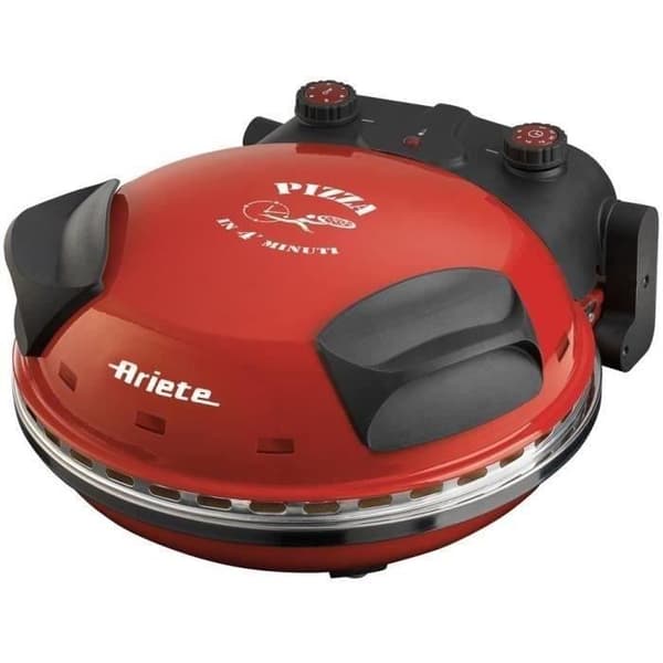 ARIETE Elektrisk Pizzaugn - Röd - Eldfast sten - 1200W - Diameter 33cm - Max temperatur 400°C Röd, svart och grå