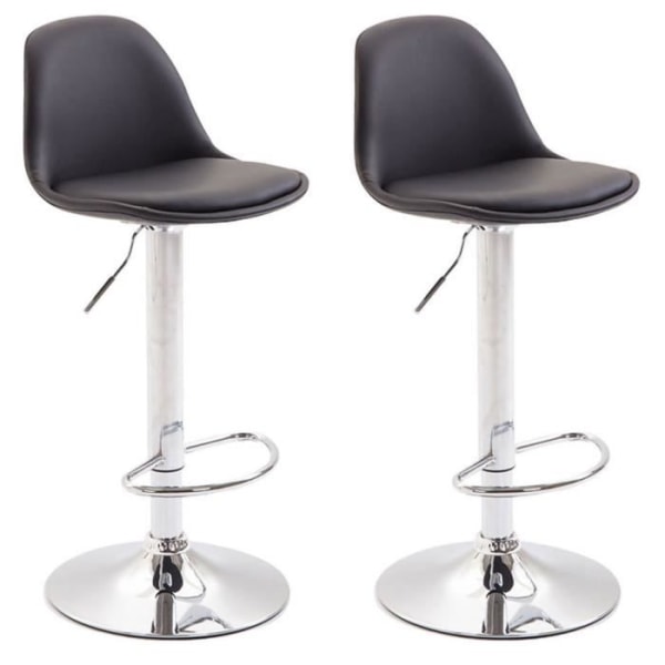 Set med 2 Kiel barstolar i svart konstläder - Krom - Justerbar i höjdled - Modern design - CLP Svart