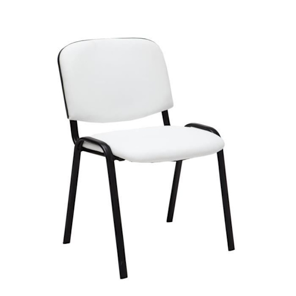 Set med 4 Ken stapelbara besöksstolar i konstläder och svart bas, Vit Vit