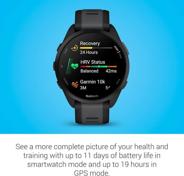 Löpande smartklocka - GARMIN - Forerunner - Inbyggd GPS - AMOLED-skärm - Batteritid 11 dagar