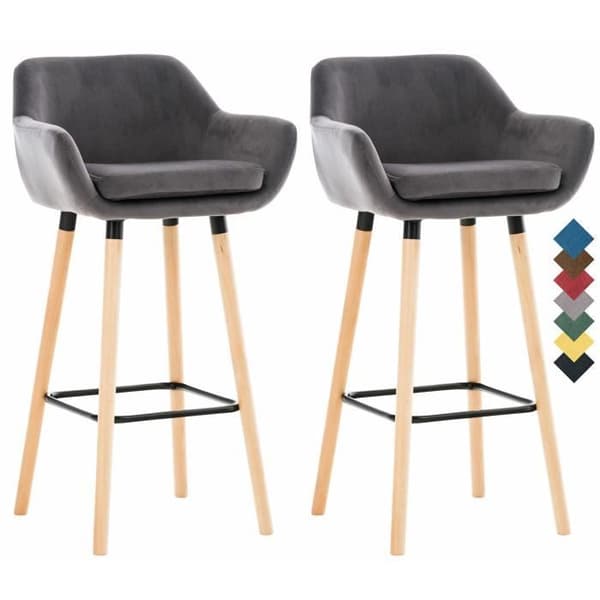 Set med 2 Grant Velvet Barstolar - CLP - Wooden Encroachment - Grå Grå