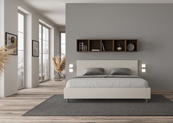 Lit - Ityhome - Adele - 180x210 cm - Vit läder - Inklusive ribbade sängbotten Vit