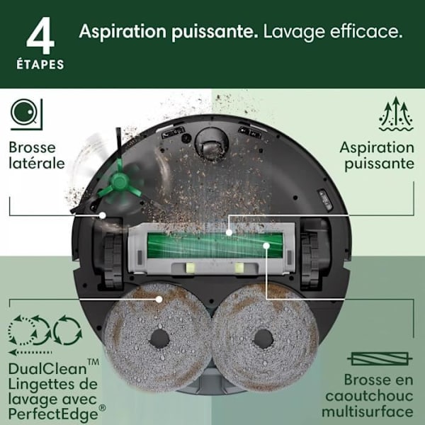 iRobot Roomba Plus 505 Svart - Multifunktionell Bas - Tvätt och torkning med varm luft av dukar - PrecisionVision AI Svart