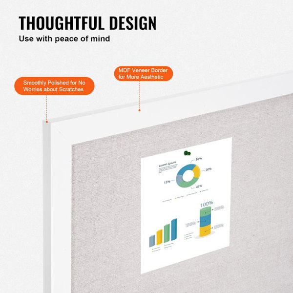 Vit korktavla med linneyta-VEVOR-1200 x 900 mm-Snygg och funktionell anslagstavla för hemmet
