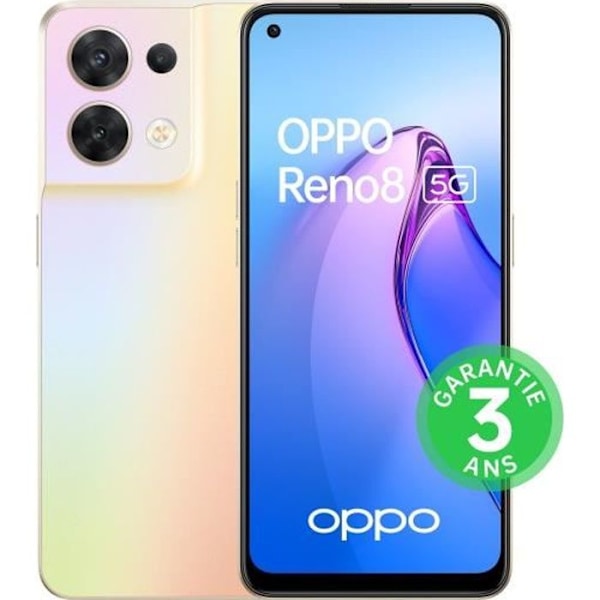 OPPO Reno8 256GB 5G guldskimrande smartphone - 6,4" skärm - Dual SIM - Android 10 skimrande guld