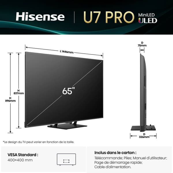 TV - Hisense - 65U7Q Pro - Mini LED QLED 4K - 65 tum - 2000 nits