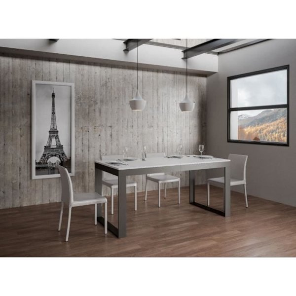 Modernt utdragbart bord 6 till 20 platser L 160 till 420 cm vit och antracit metallram Likro Vit