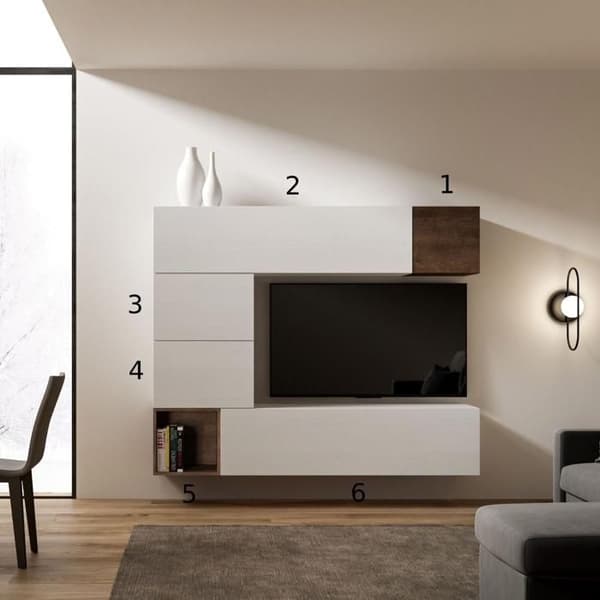 Väggmöbel - ITAMOBY - Isoka A11 - Vit & Valnöt - L194 H160 P39,5 cm - Djupa moduler brun