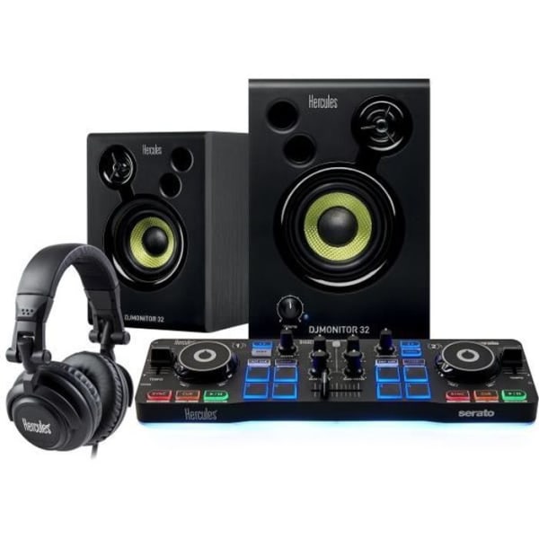 HERCULES DJSTARTER KIT - DJ-kontroller + Par övervakningshögtalare + Hörlurar - Kompakt och lätt - Svart