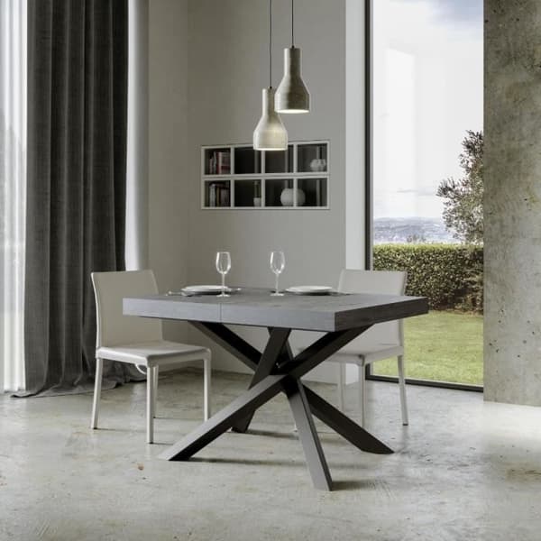 Uttökningsbart bord - Volantis - 90x120/224 cm - Cement - Antracit Cement