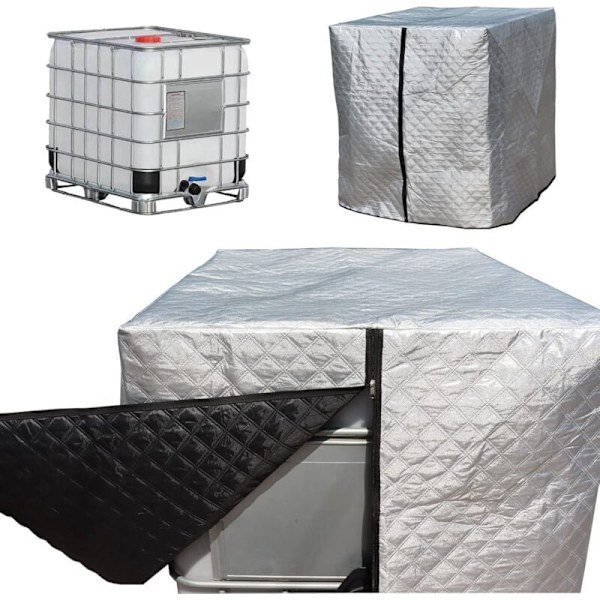 1000L IBC-säiliön suojus, pakkassuoja, UV-suoja, IBC-säiliön suojapeite vetoketjulla, 120 x 100 x 116 cm (hopea)