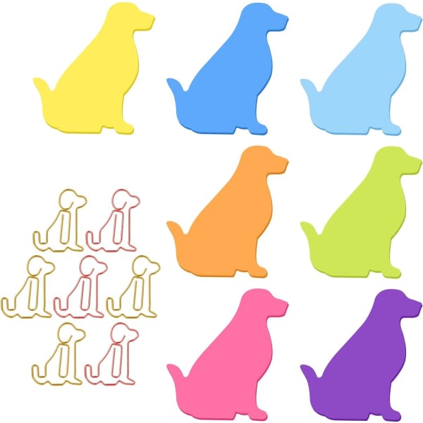 Söt hund klisterlappar med gem, självhäftande anteckningar för tecknade djur Indexflikar Hundformmarkörer Flaggor Memoblock 7-pack 210 ark