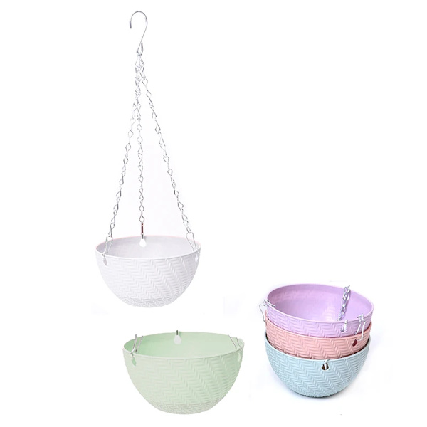 Balkon Kæde Hængende Plantekasser Blomsterpot Kurv Imitation Rattan Vævning Blue