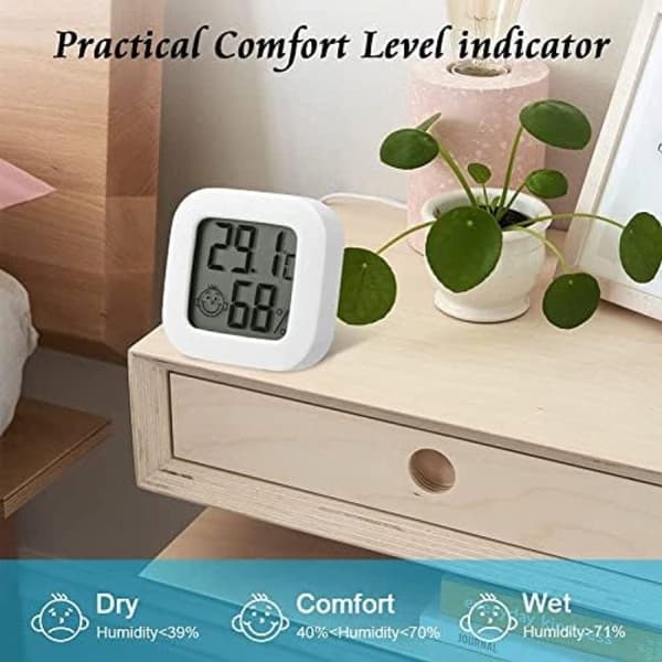 Digital hygrometer inomhustermometer 2-pack, minitemperatur- och luftfuktighetsmätare med tydlig LCD-display för hem, kontor, sovrum, vit