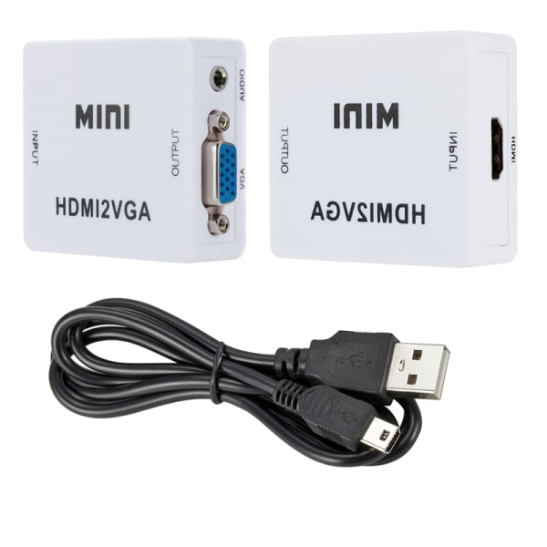 VGA till HDMI Full HD Video 1080P Converter Box Adapter För PC La White one size White one size