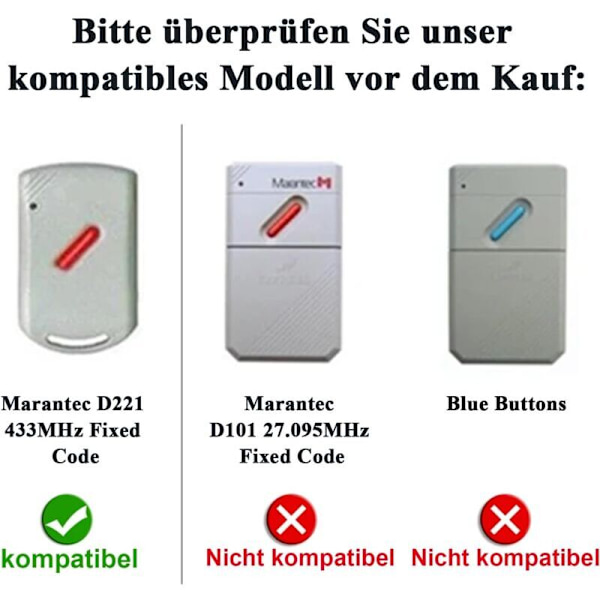 Set med 2 Ersättningshandsändare för Marantec Digital 212-433 211-433 221-433 - Kompatibel med Marantec d313 382 384 d302 d304 433