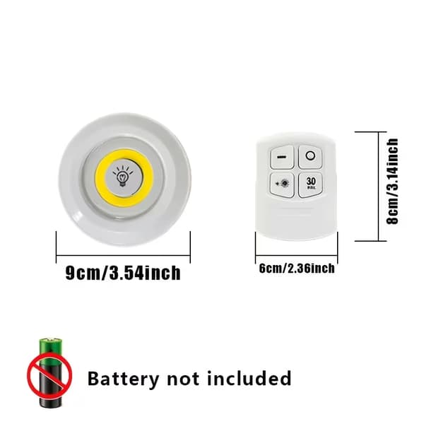 3 stk. COB runde LED-skaplys, intelligent fjernkontroll dimming (med timer), varmt lys