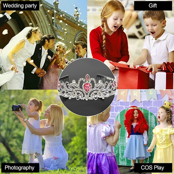 Krone-tiara, Prinsessekrone, Rairsky Dametiaraer, Krone Piger, Sølvtiara til Kvinder Rosa Krystal Tiara Krystalkrone med Kamme, Krystaller