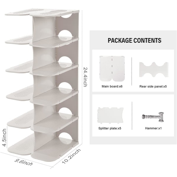 6-vånings skoställ organizer, justerbar skohylla, fristående platsbesparande skoförvaring för hall, garderob, vit