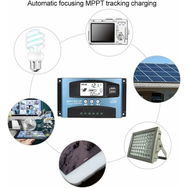 MPPT 40A Solar Charge Controller, 12V 24V USB Solpanel Batteri Controller Intelligent Batteri Regulator med LCD Display (40A)