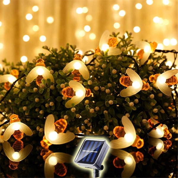 Solcellslampor för trädgård, Honey Bee Fairy String Lights, 5M/16Ft 8 Mo