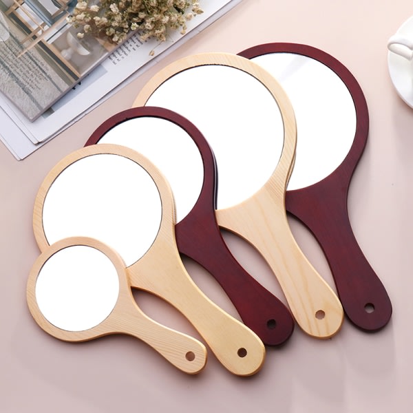 Rundt tre Vintage håndspeil Makeup Sminkspeil Kosmetikk Ma Tre L Wooden L