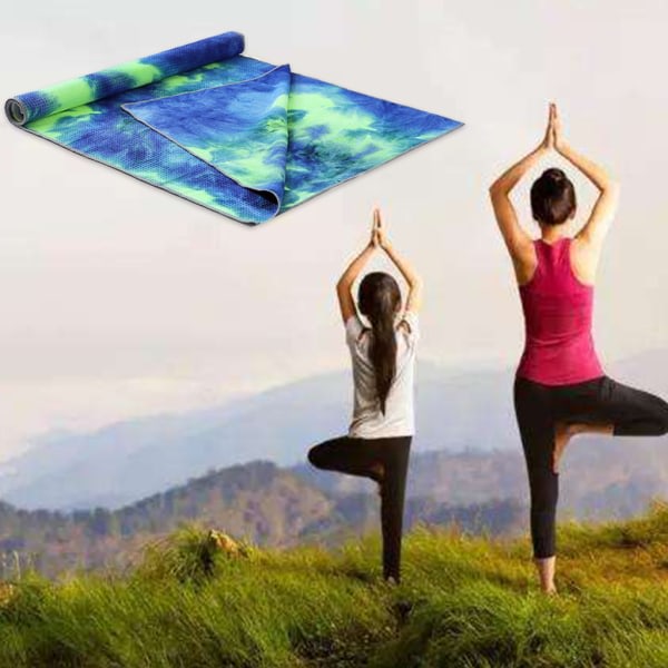 Tie-Dye Yogahandduk Svettabsorberande Halkfri Fitnessmatta med Bärväska Svart