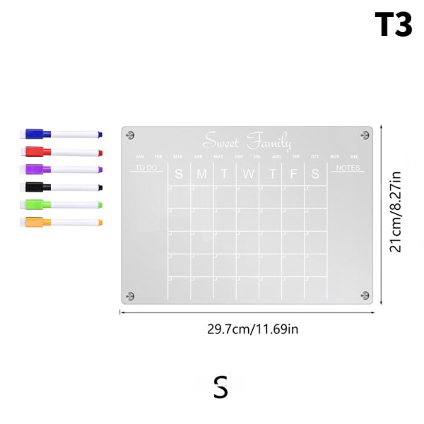 Kirkas akryyli magneettinen kalenteritaulu Suunnittelija Päivittäinen viikoittainen Kuukausi valkoinen TYU048-A4 white TYU048-A4