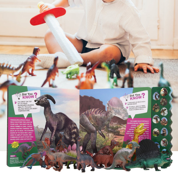 Dinosaurlydbok for barn - 12 realistiske brøl - Interaktiv pedagogisk tidlig læring - Lys farge knapp lydbok