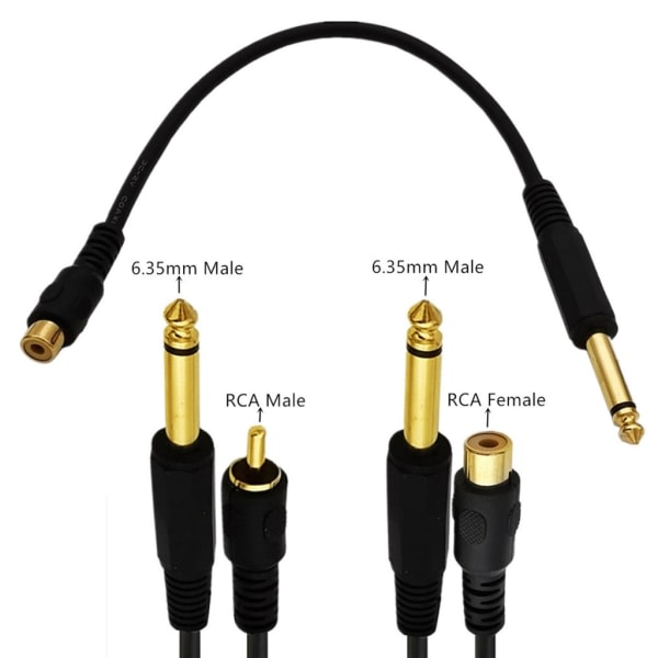 Audiokabel 6,35 mm 1/4 Mono Han til RCA Han til Han Kabel til Phono Højttaler Mixer Audio AUX Adapter Stik 0,3 m