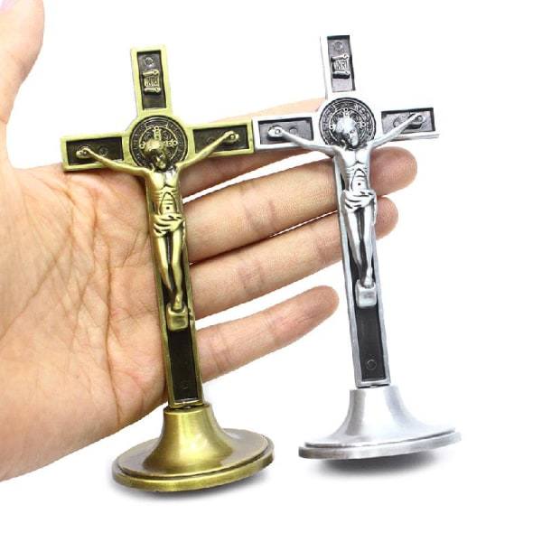 Kors Krucifix Kristus Katolsk Jesus Religiøs Kirke Dekorasjon Stativ Vegg Antikk Bronse