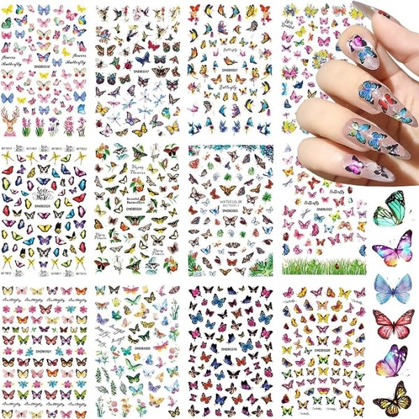 Butterfly Nail Art Stickers Dekaler 3D självhäftande nageldekaler för Nail Art Dec