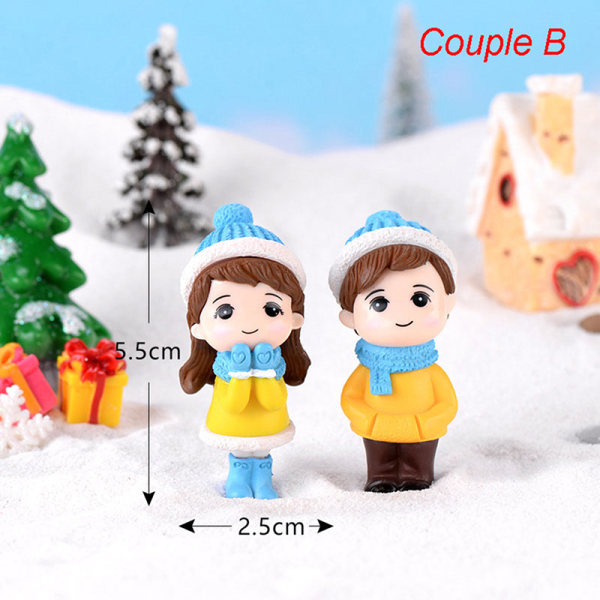 Vinterpar DIY Mini Miniatyrfigur Snögubbe Mikro Landskap Multicolor Par B Multicolor Couple B