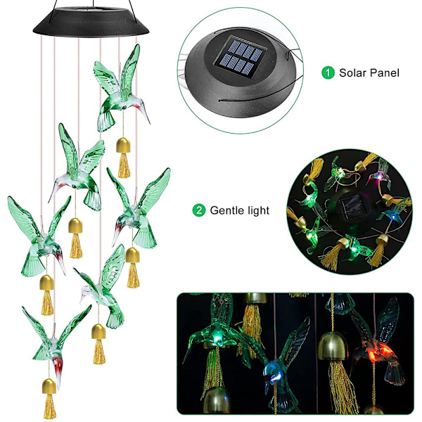 Solcelled Vindklokker LED Sommerfugl Vindklokker Hage Lys Dekorativt Lys Transparent