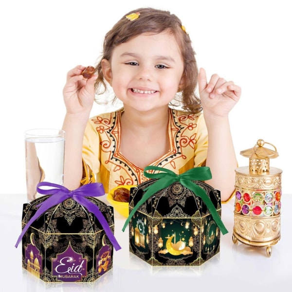 24 st Ramadan presentförpackningar ändlådor och presentinslagningsband för Eid-festgodispåsar godispåsar 6,88 x 5 x 3,5 tum set om 3 - 3