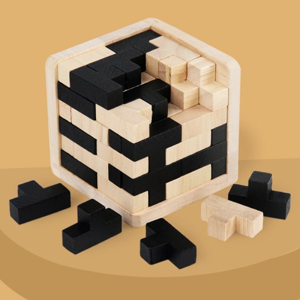 Trä Färgglad Magic Bucket Toy 54T Cube Tetris Pussel ligence musta